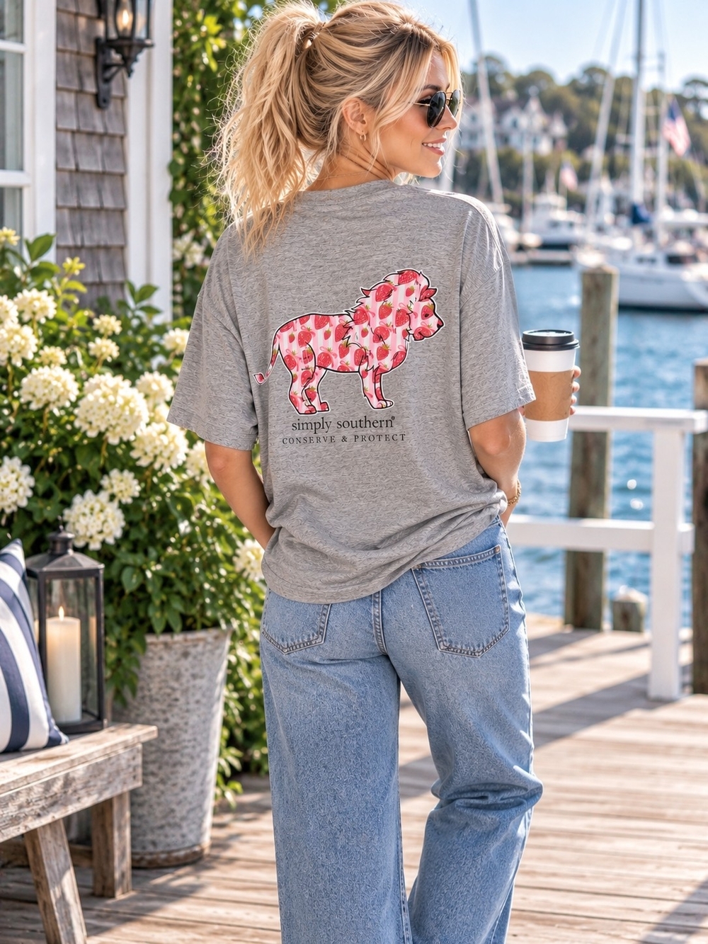 Simply Southern Gray Floral Lion Graphic Tee
